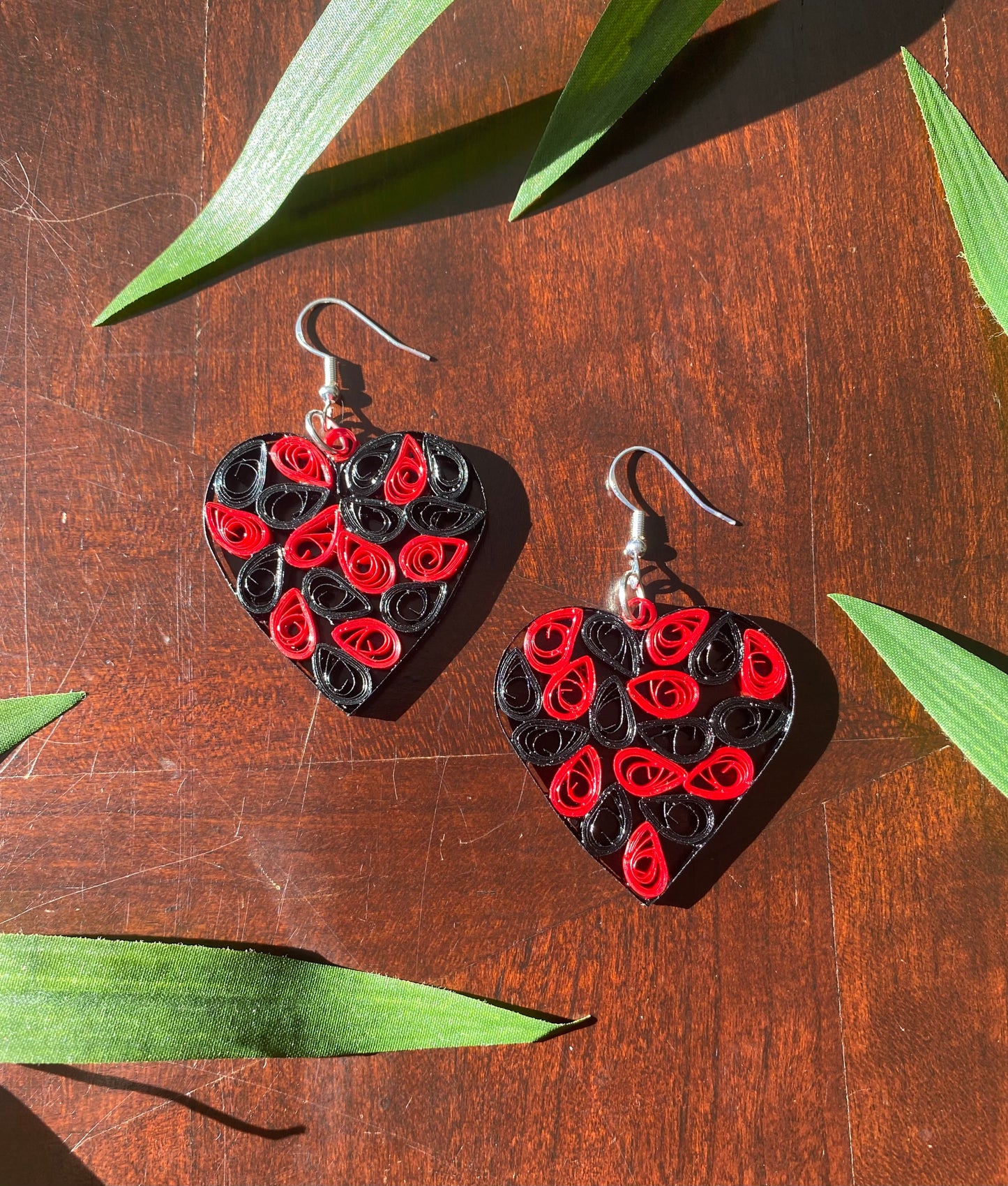 Black and Red Heart Earrings