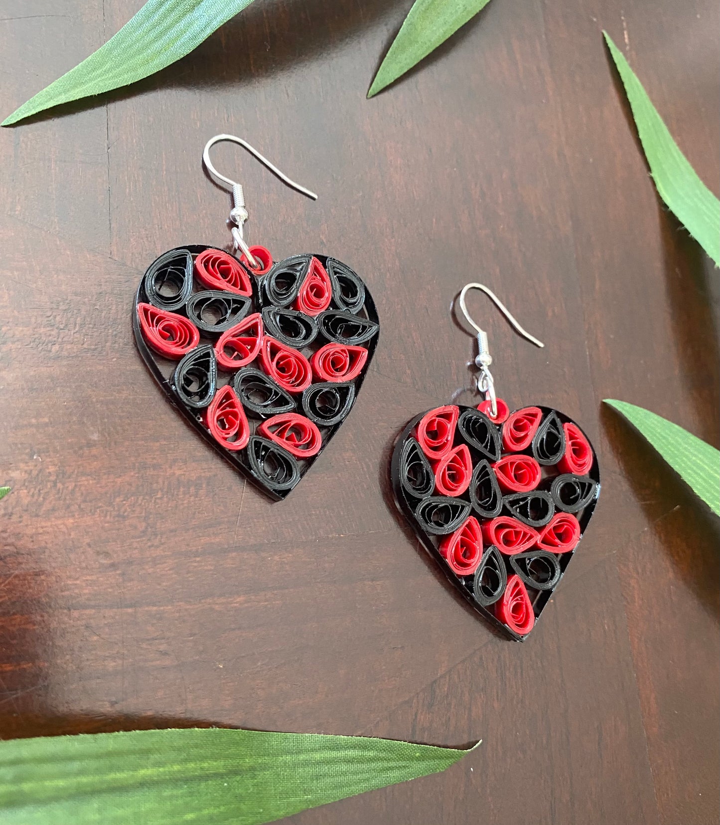 Black and Red Heart Earrings